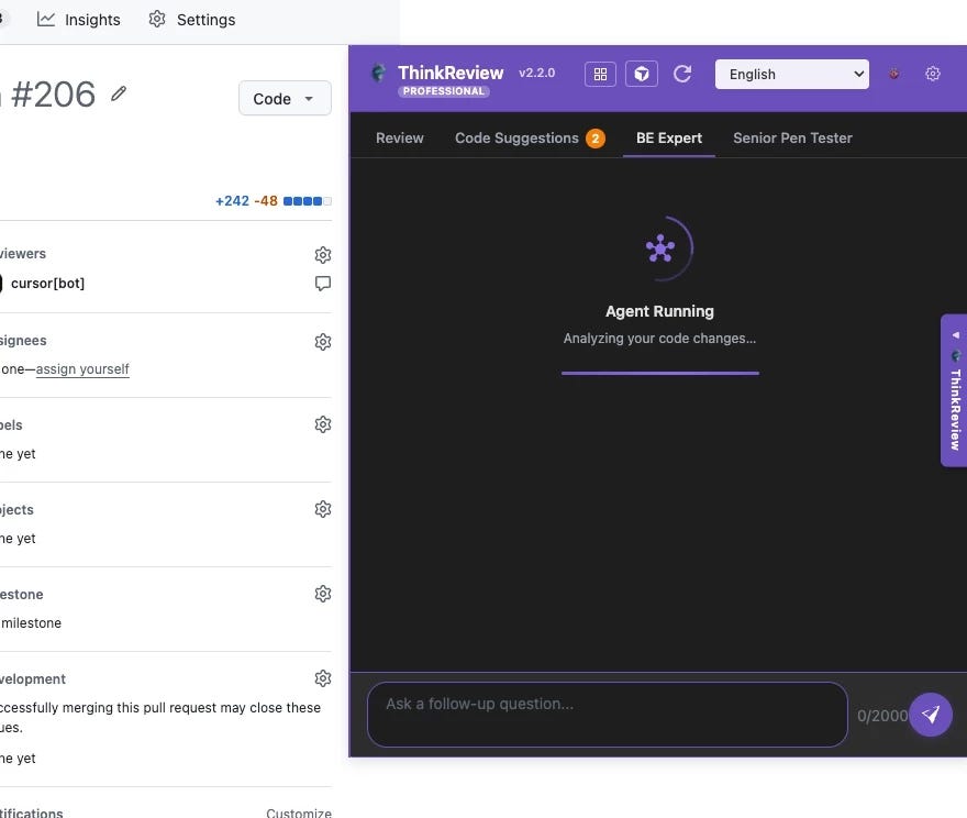 Running a security-oriented review on a PR with ThinkReview