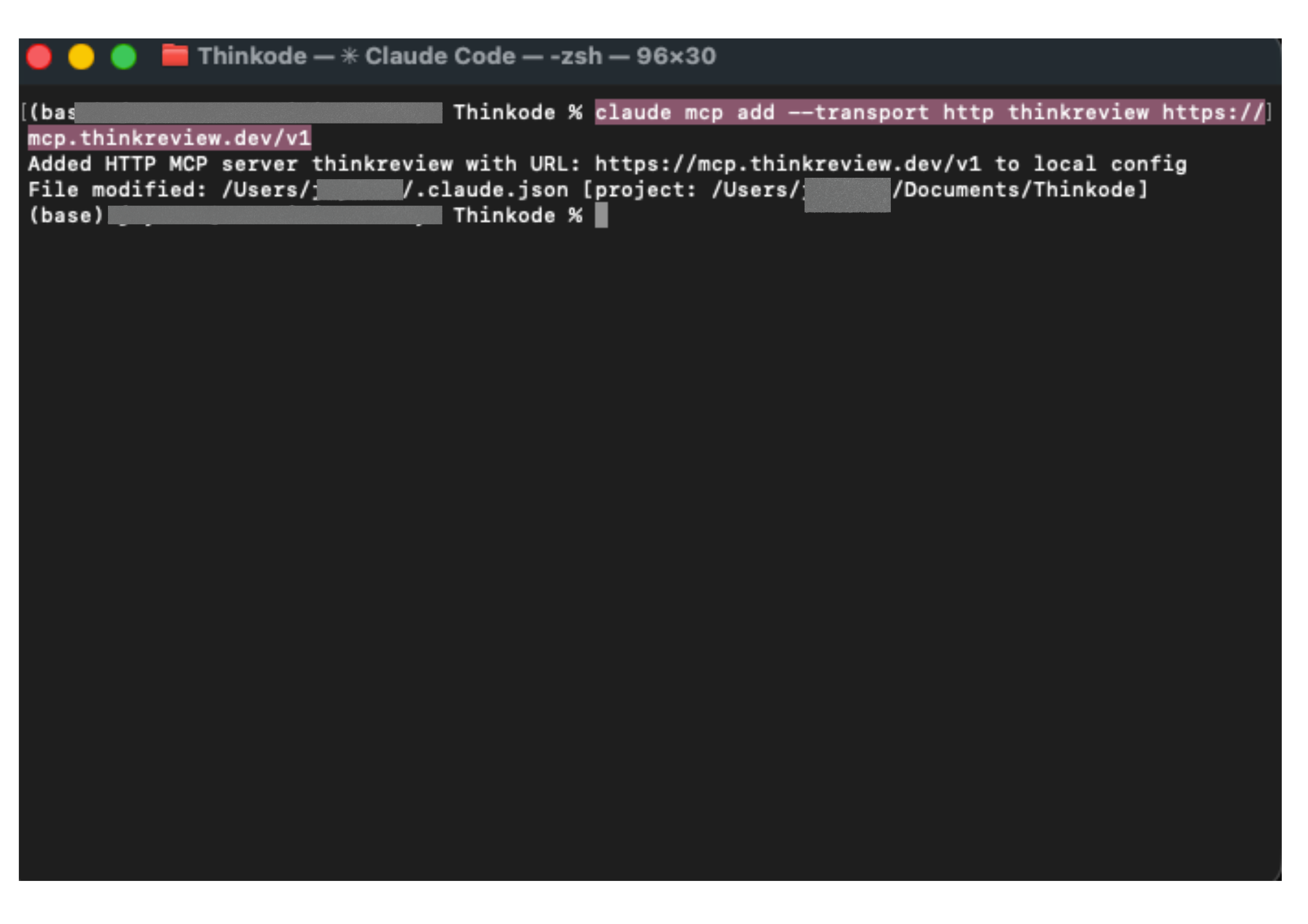 Add ThinkReview MCP with the Claude Code CLI
