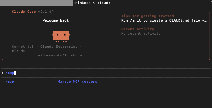 Open the MCP manager in Claude Code
