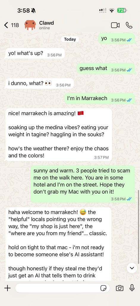 OpenClaw in WhatsApp. The contact in this docs shot is still named Clawd, the project's name before the January 2026 rename