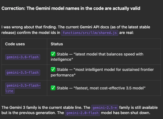 ThinkReview correction after search grounding: current model names confirmed valid from live API docs
