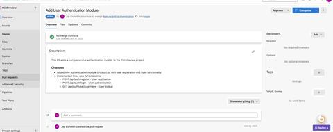 ThinkReview copilot in action on Azure DevOps