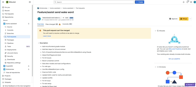 ThinkReview AI code review on Bitbucket — click the AI Review button and get instant feedback