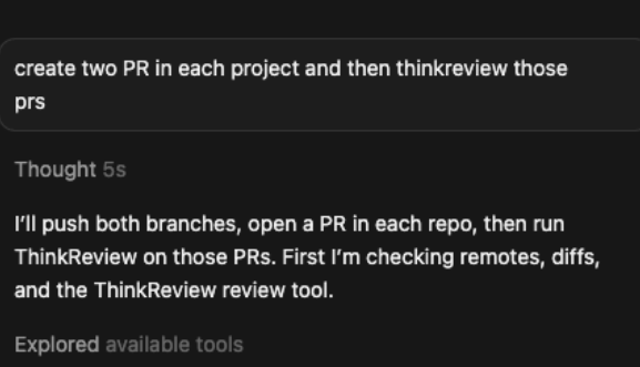 Prompting Cursor to open pull requests and run ThinkReview on them