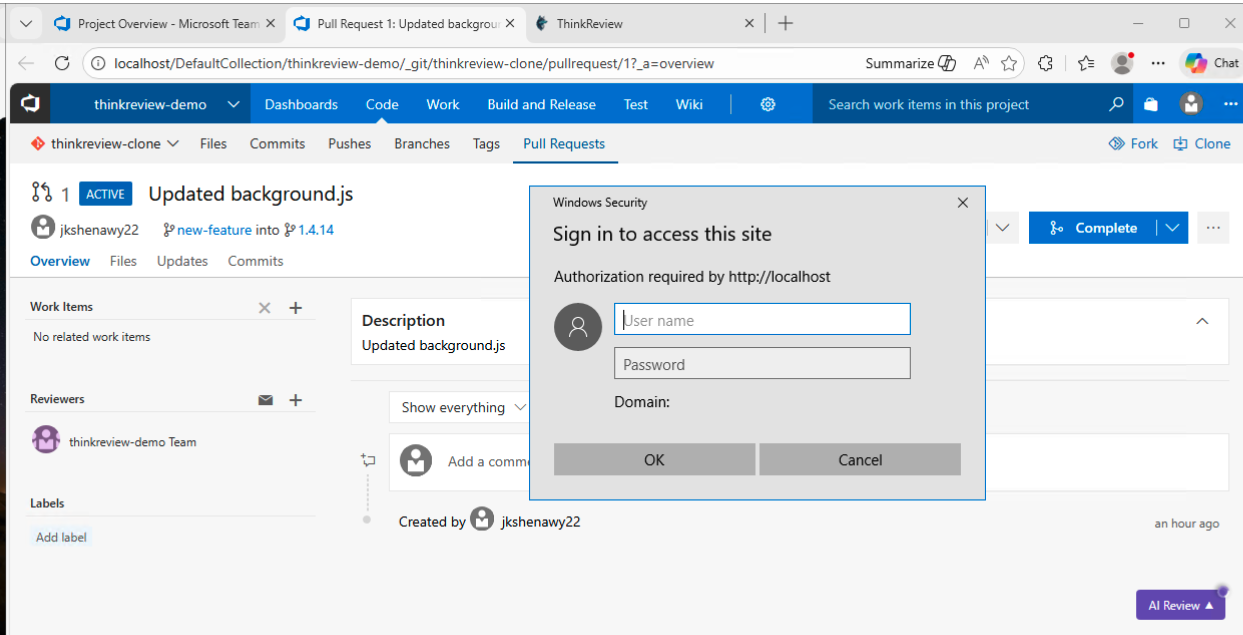 Authorization required popup — cancel and add a new token in the extension