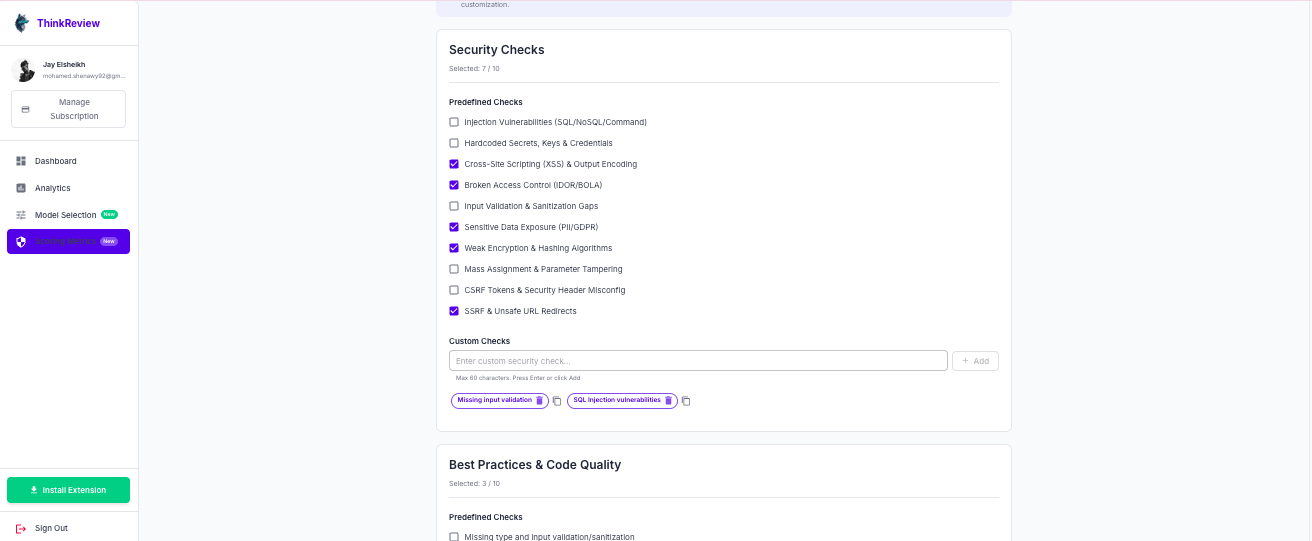 ThinkReview custom scoring rules and review standards in the portal